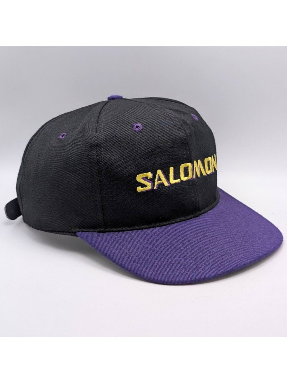 Salomon Outdoor Retro Y2K Leather Strap Hat Cap Purple Black Ski Trail Hiking